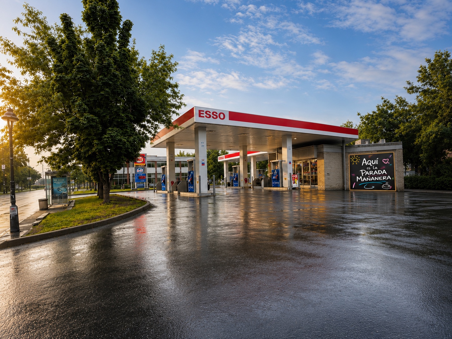 Gasolinería Esso de Saint-Michel, punto de la Parada Mañanera